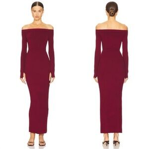 Michael Costello Burgundy Off-Shoulder Maxi Dress